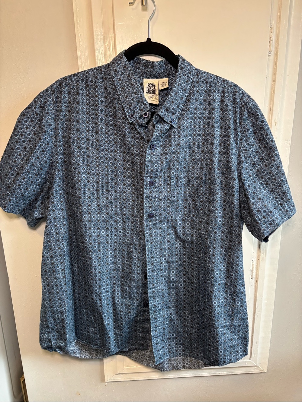 Men's Blue Geo-Print Short-Sleeve Button-Down Shirt